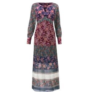 CAbi Dress Maxi Festive Long Sleeve Patchwork Floral Pink Purple ‎ Cottagecore M